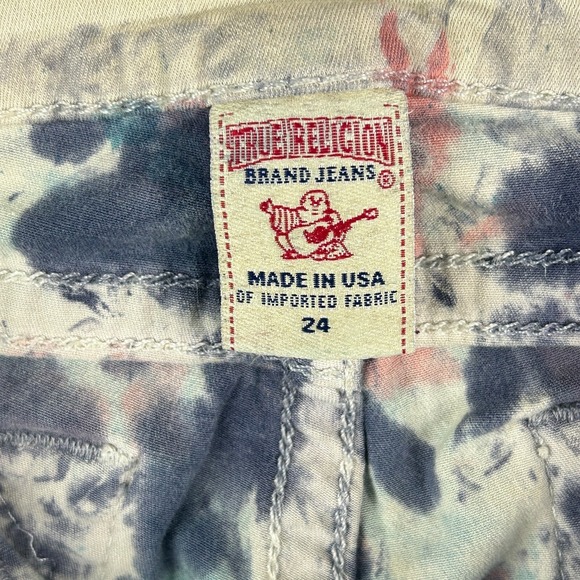 True Religion Jeans Womens 24x28.5โ Halle Tie Dye Blue Skinny Ankle Stretch - Picture 13 of 15